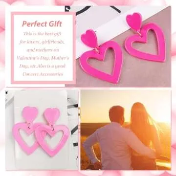 Pink Heart Earrings Valentine Earrings for Women Valentines Day Gifts for Her Valentines Dress Shirts Outfits Accessories Pink Stuff Jewelry Gifts