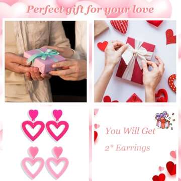 Pink Heart Earrings Valentine Earrings for Women Valentines Day Gifts for Her Valentines Dress Shirts Outfits Accessories Pink Stuff Jewelry Gifts