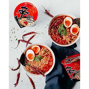 Nongshim Gourmet Spicy Shin Instant Ramen Noodle Cup, 6 Pack, Chunky Vegetables, Premium Microwaveable Ramen Soup Mix