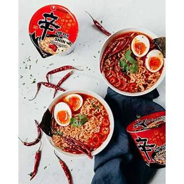 Nongshim Gourmet Spicy Shin Instant Ramen Noodle Cup, 6 Pack, Chunky Vegetables, Premium Microwaveable Ramen Soup Mix