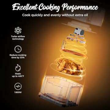 Air Fryer 8 Qt Large Size With Clear Window, 8 Presets, 3 Special Features Turn Reminder, Preheat, L...