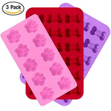 3 Pack Silicone Ice Molds Trays with Puppy Dog Paw and Bone Shape, FineGood Reusable Bakeware Maker ...