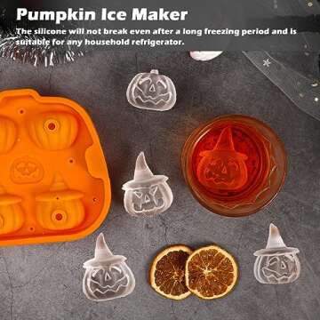 Kamehame Halloween Pumpkin Ice Cube Mold, Silicone 3D Jack O Lantern Ice Cube Mold with 1 Funnel, Funny Pumpkin Shape Ice Cube Tray for Whiskey, Cocktail, Beer, Fruit Juice and Beverages