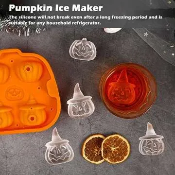 Kamehame Halloween Pumpkin Ice Cube Mold, Silicone 3D Jack O Lantern Ice Cube Mold with 1 Funnel, Funny Pumpkin Shape Ice Cube Tray for Whiskey, Cocktail, Beer, Fruit Juice and Beverages