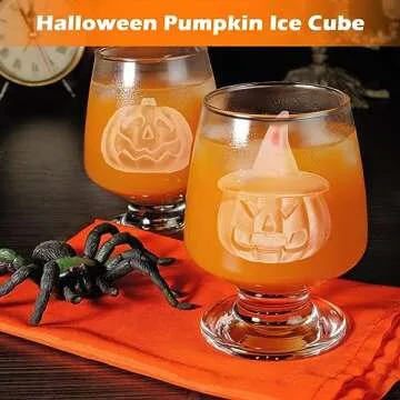 Kamehame Halloween Pumpkin Ice Cube Mold, Silicone 3D Jack O Lantern Ice Cube Mold with 1 Funnel, Funny Pumpkin Shape Ice Cube Tray for Whiskey, Cocktail, Beer, Fruit Juice and Beverages