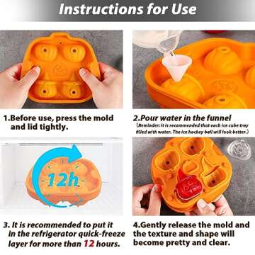Kamehame Halloween Pumpkin Ice Cube Mold, Silicone 3D Jack O Lantern Ice Cube Mold with 1 Funnel, Funny Pumpkin Shape Ice Cube Tray for Whiskey, Cocktail, Beer, Fruit Juice and Beverages