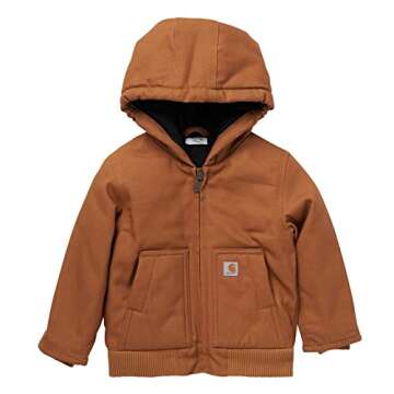 Carhartt Baby Boy's Insulated Hooded Canvas Zip-Up Jacket for Cold Weather, 3T