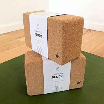 Yoga Blocks and Strap Set, Cork Yoga Blocks 2 Pack with Cotton Yoga Strap, Professional Quality Props