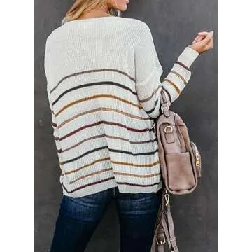 Dokotoo Cute V-Neck Colorblock Pullover Sweater for Women