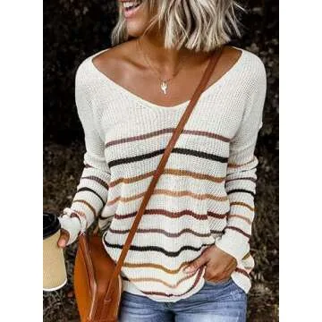 Dokotoo Cute V-Neck Colorblock Pullover Sweater for Women