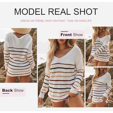 Dokotoo Cute V-Neck Colorblock Pullover Sweater for Women