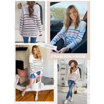 Dokotoo Cute V-Neck Colorblock Pullover Sweater for Women