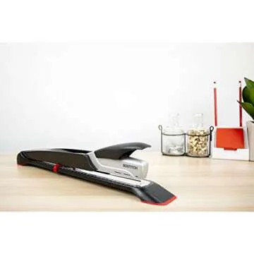 Bostitch Office Booklet Stapler - One Finger, No Effort, Spring Powered, Long Reach Stapler - Silver (1610)