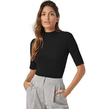 PrinStory Women's Stylish Mock Turtleneck Pullover Top for Business Casual and Everyday Wear