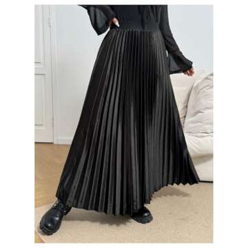 OYOANGLE Women's Plus Size Satin High Waisted Pleated Long Skirt Ruffle Flowy Work Casual Skirts Black X-Large Plus