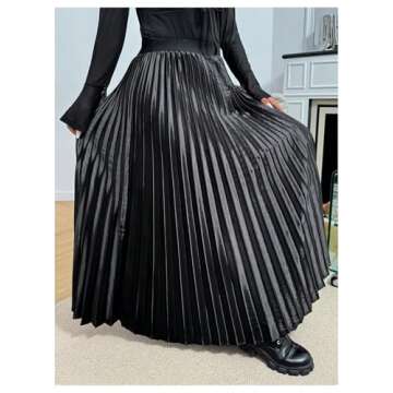 OYOANGLE Women's Plus Size Satin High Waisted Pleated Long Skirt Ruffle Flowy Work Casual Skirts Black X-Large Plus