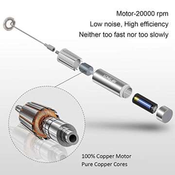 Milk Frother Handheld, Battery Operated Travel Coffee Frother Milk Foamer Drink Mixer with 2 Stainless Steel Whisks for Hot Chocolate, Batteries Included, Silver