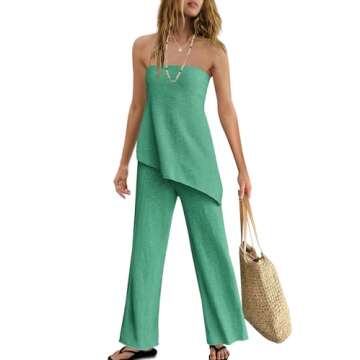 Panadila Womens Off Shoulder Sweater Set 2 Piece Outfits Summer Vacation Knit Matching Lounge Set Tu...