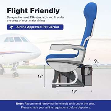 Lekesky Cat Dog Carrier with Wheels Airline Approved Rolling Pet Carrier with Telescopic Handle and ...