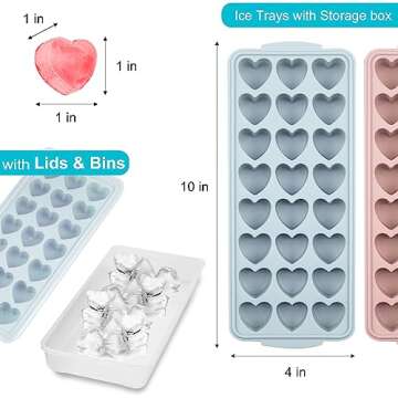 2 Pack Heart Shpaed Ice Cube Trays with Lids and Bins, Heart ice Molds with Ice Storage Box, 48 Hole...