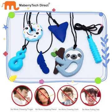 Sensory Chew Necklace for Kids Boys Girls, 6 Pack Silicone Chew Toys for Kids with ADHD Autism, Anxiety, Chewy Necklace Sensory Reduce Adults Children Chewing Fidgeting