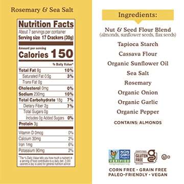 Simple Mills Rosemary & Sea Salt Almond Flour Crackers - Healthy Snack