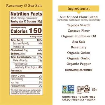 Simple Mills Rosemary & Sea Salt Almond Flour Crackers - Healthy Snack