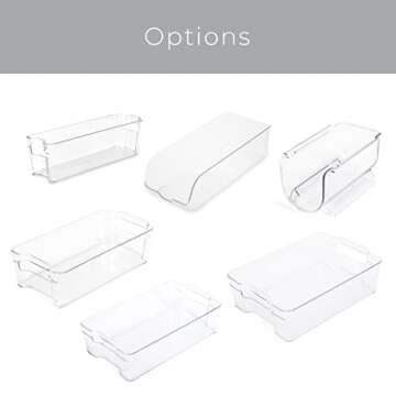 Smart Design Stackable Refrigerator Bin - 8 x 12 Inch - BPA Free Plastic Resin - Fridge, Freezer, Snack Tray, Soda Drawer, Countertop Shelf with Handle, Cupboard Box - Kitchen Organization - Clear