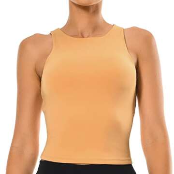 Colorfulkoala Women's High Neck Tank Tops Body Contour Sleeveless Crop Double Lined Yoga Shirts