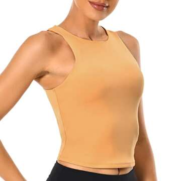 Colorfulkoala Women's High Neck Tank Tops Body Contour Sleeveless Crop Double Lined Yoga Shirts
