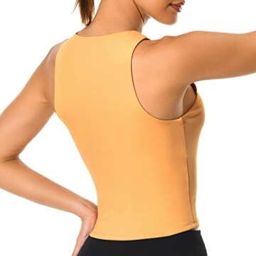 Colorfulkoala Women's High Neck Tank Tops Body Contour Sleeveless Crop Double Lined Yoga Shirts