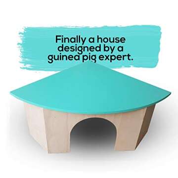 Piggies Choice The Space House All Natural Sturdy Pine Wood Corner Hideout Hidey Guinea Pig Hut (Teal)