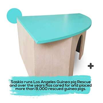 Piggies Choice The Space House All Natural Sturdy Pine Wood Corner Hideout Hidey Guinea Pig Hut (Teal)