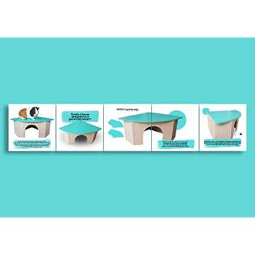 Piggies Choice The Space House All Natural Sturdy Pine Wood Corner Hideout Hidey Guinea Pig Hut (Teal)