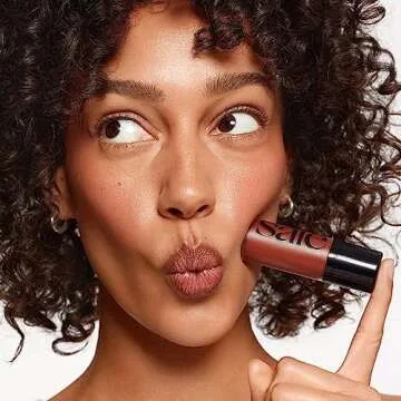 Saie Dew Blush - Lightweight Liquid Blush with a Blendable + Buildable Cream Finish - Dewy Cheek Tint with Doe Foot Wand Makeup Applicator - Travel Size Holiday Gifts - Spicy (.40 oz)