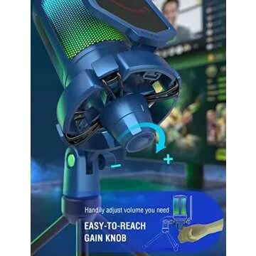 FIFINE Gaming Streaming USB PC Microphone for Mac OS/Windows, AmpliGame Condenser Cardioid Mic with RGB for Video Vocal Recording Twitch Discord, Gamer Computer Mic-Blue