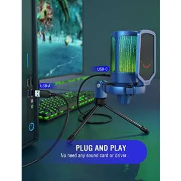 FIFINE Gaming Streaming USB PC Microphone for Mac OS/Windows, AmpliGame Condenser Cardioid Mic with RGB for Video Vocal Recording Twitch Discord, Gamer Computer Mic-Blue