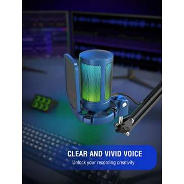 FIFINE Gaming Streaming USB PC Microphone for Mac OS/Windows, AmpliGame Condenser Cardioid Mic with RGB for Video Vocal Recording Twitch Discord, Gamer Computer Mic-Blue