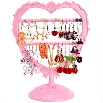 OkidsMall Cute Heart Earring Holder Small Jewelry Organizer Display Stand (Pink), 6W x 7H inch / 15W...