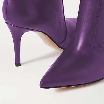 FOWT Women Wide Calf Knee High Boots Kitten Heels Pointed Toe Long Boots Pull On Casual Fall Dress Comfort Soft Walking Shoes Size 9 Dark Purple