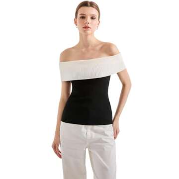 SUUKSESS Women Off Shoulder Going Out Sweaters Tops Short Sleeve Ribbed Knit Summer Sexy Shirts(Black 1 S)