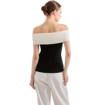 SUUKSESS Women Off Shoulder Going Out Sweaters Tops Short Sleeve Ribbed Knit Summer Sexy Shirts(Black 1 S)