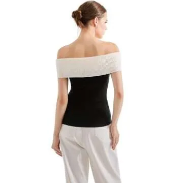 SUUKSESS Women Off Shoulder Going Out Sweaters Tops Short Sleeve Ribbed Knit Summer Sexy Shirts(Black 1 S)