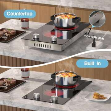 2 Burner Electric Cooktop, 110v Electric Stove with Plug, 12 Inch Countertop & Built-In Portable Ele...