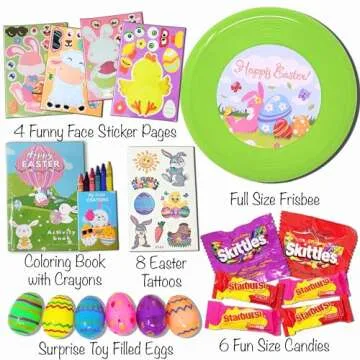 Easter Care Package for Kids - Prefilled Complete with Toys & Candy, Pre-made Basket Fillers Stuffed Box, Boys, Girls, Adults, teens,toddler, Premade Easter Baskets, Easter Baskets (Blue Bunny)
