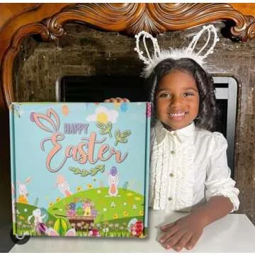 Easter Care Package for Kids - Prefilled Complete with Toys & Candy, Pre-made Basket Fillers Stuffed Box, Boys, Girls, Adults, teens,toddler, Premade Easter Baskets, Easter Baskets (Blue Bunny)