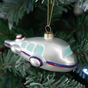 JOIEDOMI Plane Blown Glass Mini Christmas Ornaments for Christmas Tree Hanging Ornament, Small Airplane Outdoor Christmas Decorations Indoor, Xmas Christmas Party Favors Cute Winter Presents Gifts