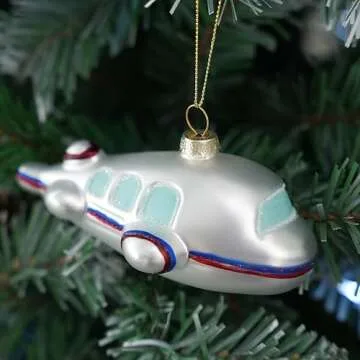 JOIEDOMI Plane Blown Glass Mini Christmas Ornaments for Christmas Tree Hanging Ornament, Small Airplane Outdoor Christmas Decorations Indoor, Xmas Christmas Party Favors Cute Winter Presents Gifts