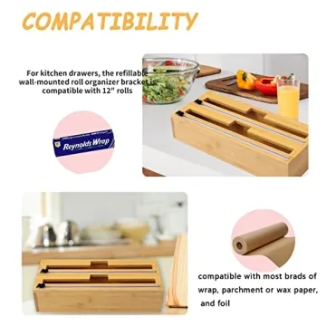 Ciditylu Bamboo Foil and Plastic Wrap Organizer for Kitchen