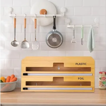 Ciditylu Bamboo Foil and Plastic Wrap Organizer for Kitchen